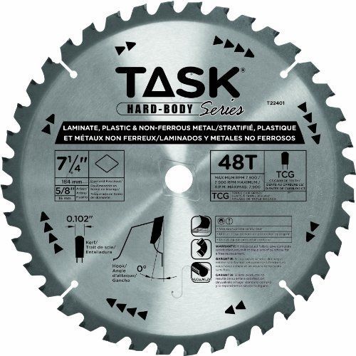 Task Tools T22401 7-1/4-Inch Hard Body Carbide Saw Blade, Laminate, Plastic,