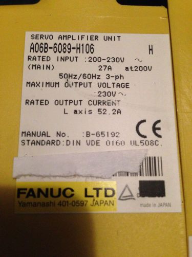 Fanuc A06B-6089-H106 Servo Amplifier Unit