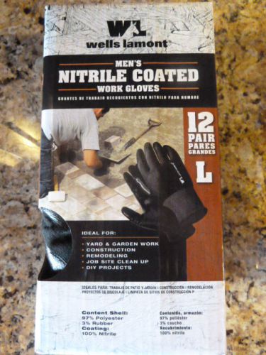 Mens Wells Lamont 12 pack nitrile coated work gloves size large NIB