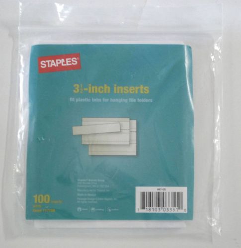 Plastic Tabs For Hanging File Folders 3-1/2&#034; Long Clear With White Inserts 50 ct
