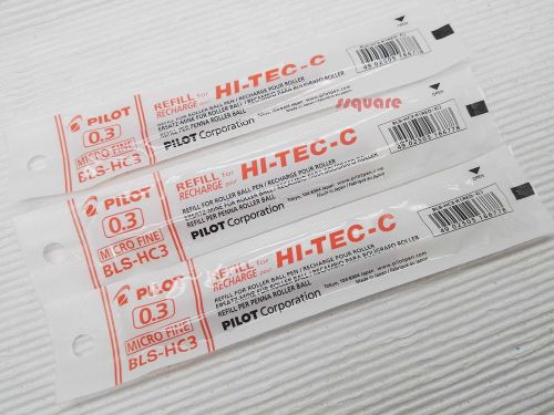 3 Refills for Pilot Hi-Tec-C 0.3mm Micro Fine Rollerball Gel Ink Pen, Red