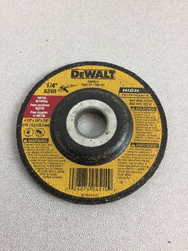(1) DeWalt DW4514 Metal Grinder Wheel 1/4&#034; A24R Type 27 4 1/2&#034;x1/4&#034;x7/8&#034;