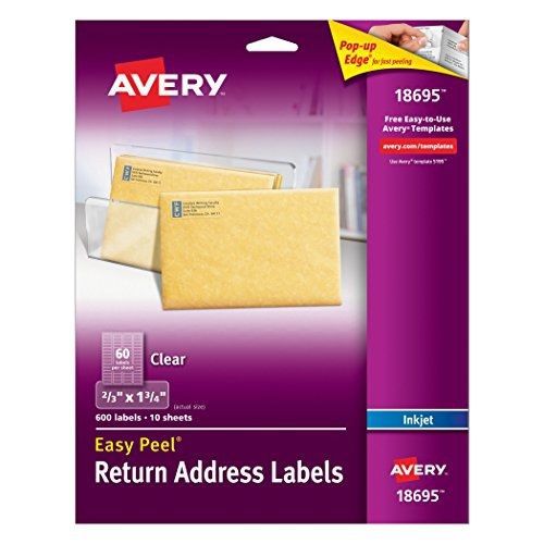 Avery easy peel clear return address labels for ink jet printers, 2/3 x for sale