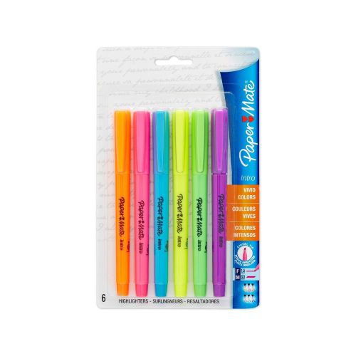 Paper Mate Intro Highlighters 6 Fluorescent Colors Chisel Tip 22776PP