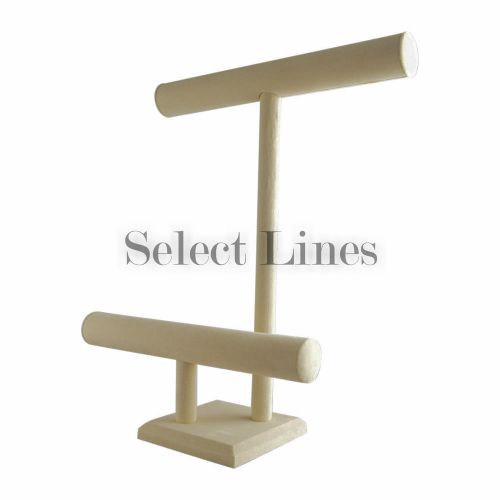 Beige Suede T-Bar 2 Tier Necklace Bracelet Display NEW