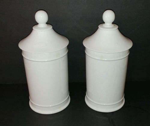 Classic White Porcelain Apothecary Canisters with Lids (Set of 2) 12.5&#034; Tall