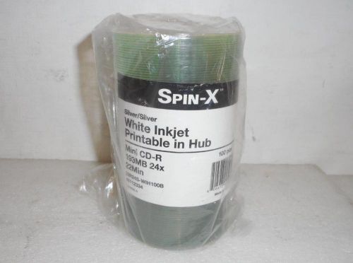 Spin-X Mini CD-R White Inkjet Printable 193MB 24x 22Min 100 Pcs. 22R24S-WIH100B