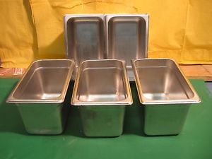 LOT OF 5 ONE FOURTH / 1/4 SIZE STEAM TABLE PANS 6&#034; DEEP