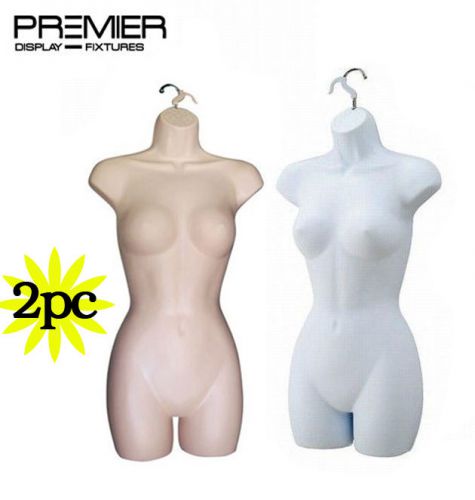 2 pieces hanging female torso body form hip long plastic mannequin white &amp; nude for sale