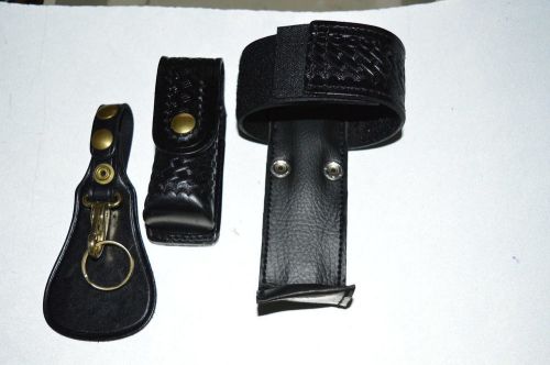 Law Pro - Leather Holder for Police: Radio and Spray.  Basket weave design.