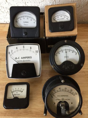 Lot of 6 Vintage Panel Meters by Simpson, Westinghouse, GE and Electro-Mechanica