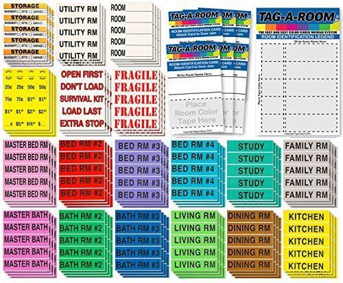 Tag-a-room color coded home moving box labels with door ids, 1000 count moving for sale