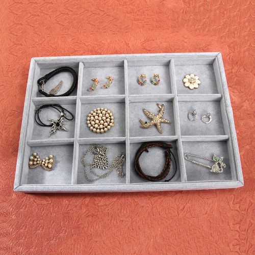 Pendant Ring Display Jewelry Tray Velvet Boxes Pad Holder Show Case 12 Slots New