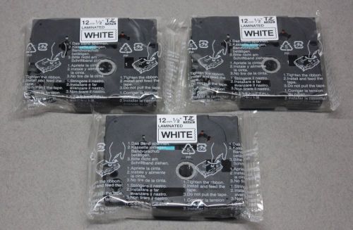 3 Brother Genuine TZ-231 Tape Cartridges 12mm 1/2&#034; Black Type on White Tape