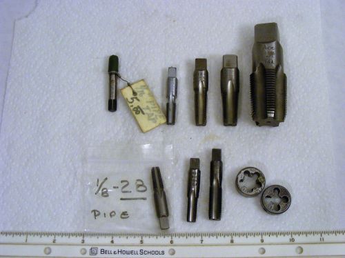 Pipe taps and dies including british 1/8-28, 1/8 and 1/4 straight pipe taps