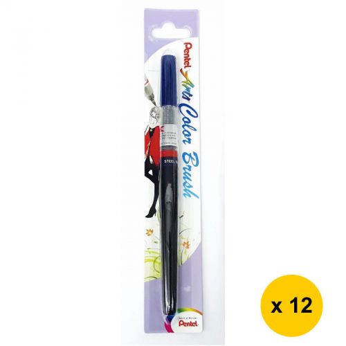 Pentel Arts XGFL-117 Refillable Calligraphy Color Brush Pen (12pcs) Steel Blue