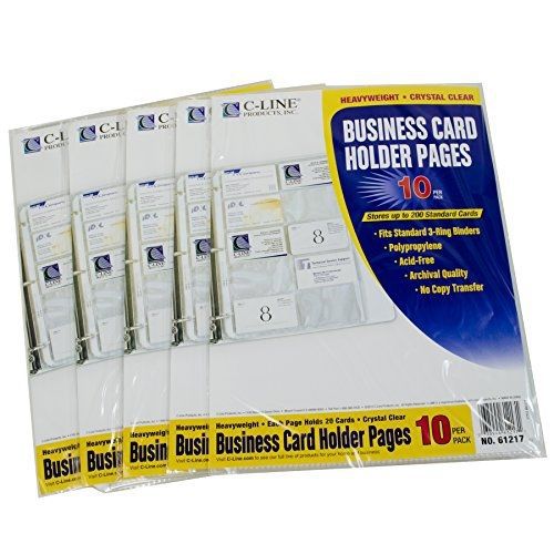 C-Line Business Card Holder Pages, Poly without Tabs, 20 Cards/Page, 11 x 9