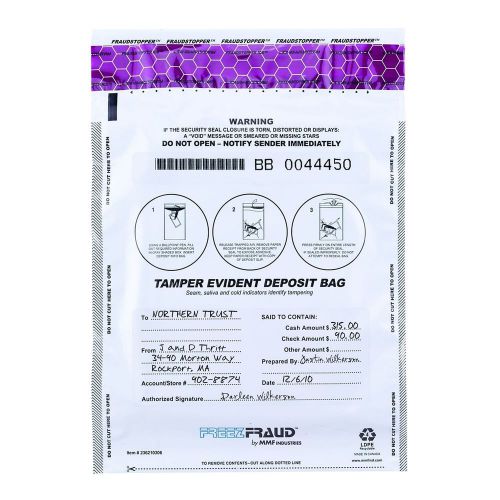 Mmf industries freezfraud deposit bags 9 x 12 inches 100 bags per pack white ... for sale