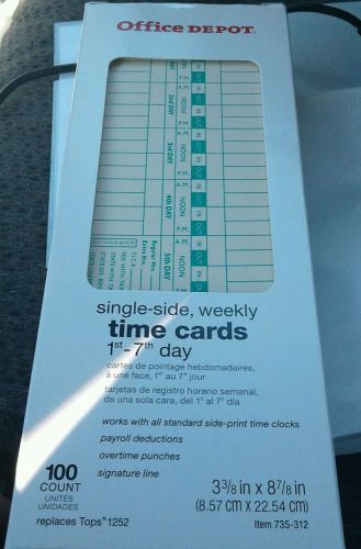 10 packs Office Depot Time Cards, Weekly, Monday-Sunday Format, 1-Sided,