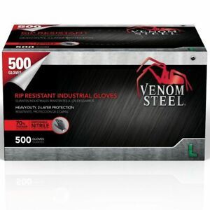 Venom Steel Heavy Duty Nitrile Black Glove 6mil  Resistance Size Large 500 Ct