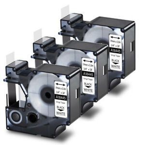 3PK Black on White IND Vinyl Label Tape 18445 for Dymo Rhino 5000 5200 6000 19mm