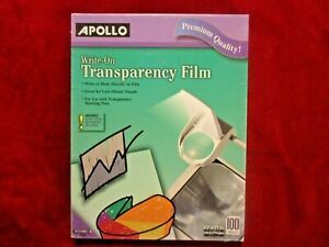 Apollo Write-On Transparency Film, Letter, Clear, 100/Box APOWO100CB Open Box
