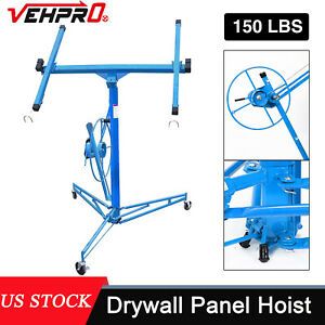 11FT Drywall Panel Hoist Dry Wall Rolling Caster Lifter Construction Tool Blue