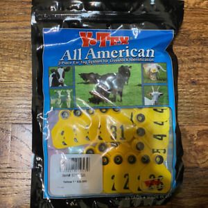 Yellow Y-Tex mini 1 star 2pc ear tags number front #26-50 2” high x 1-5/8” wide