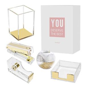Multibey Clear Acrylic Office Supplies Desk Organizers, 5 in 1 Desktop Set of
