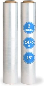 15&#034; Stretch Wrap, Pre-Stretched (2 Rolls, 1476 ft/roll) Clear Stretch Wrap for