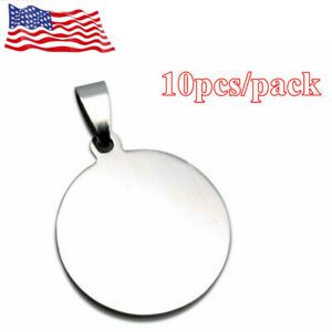 10PCS Stainless Steel Pendant Circle Pet Dog ID Tag Round Dog Tag Inside hole