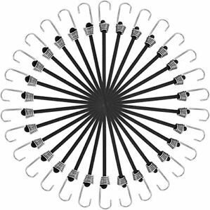 30 Pieces Bungee Cords with Hooks 9 Inch Heavy-Duty Black Tie Down Straps Rubber