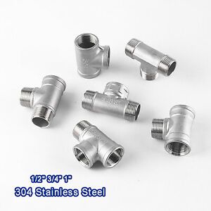 BSP 1/2&#034; 3/4&#034; 1&#034; Equal Tee 304 Stainless Steel Adapter Pipe Fittings Connector