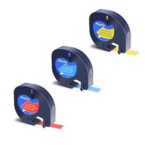 3Colors 12mm x 4m Plastic Label Tape Refills for DYMO LetraTag 91332 91333 91335