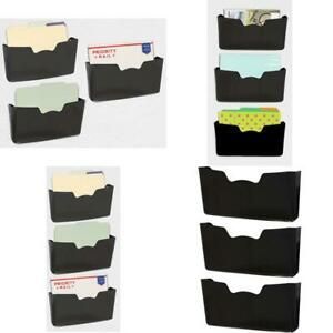 3 Pack - Simple Houseware Plastic Single Pocket Wall Mount File Holder, Black