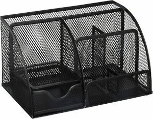 Greenco Mesh Office Supplies Desk Organizer Caddy, 6 Compartments, Black