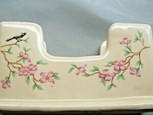 LOVELY VINTAGE RUSS BERRIE CERAMIC POTTERY BUSINESS CARD HOLDER FLORAL AND BIRD