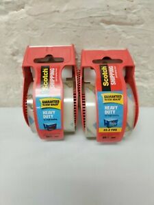 (2) Scotch Heavy Duty Shipping Packaging Tape Roll &amp; Dispenser Clear 1.88&#034;x 800&#034;