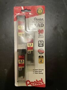 Pentel Super Hi-Polymer Lead Refills w/ Eraser, 0.5mm, #2 HB, 3 Tubes of 30 Lead