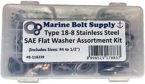 Stainless Steel SAE Flat Washer Assortment Kit by Marine Bolt Supply 8-116239