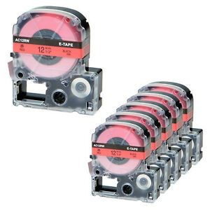 6PK Fits EPSON K-Sun 212BR 212BRPX 12mm Tape Black on Red Label 0.47&#034;