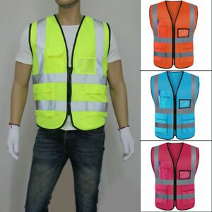 Multicolor Hi-Vis Safety Vest Reflective Jacket 5 Pockets Security Waistcoat New