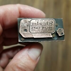 Printing Letterpress Printer Block Schrader VALVE CAPS FOR BENT VALVES Pat. 1920