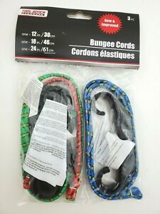 Pack of 3 Assorted Bungee Cords - one each 12&#034;, 18&#034;, &amp; 24&#034; Long