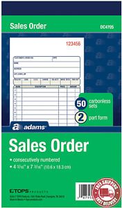 Adams  Sales  Order  Books ,  2 - Part ,  Carbonless ,  White / Canary ,  4 - 3