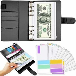 Black A6 Binder and 12 Clear Envelopes Budget Binder and Cash Envelopes for Budg