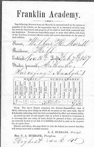1857 repoprt card in Arithmetic, Surveying &amp; Analysis