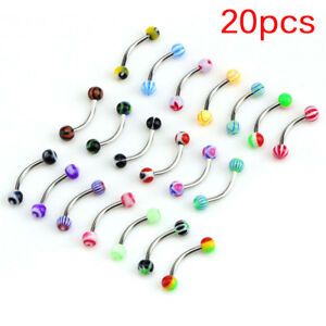 20PCS Stainless Steel Ball Barbell Curved Eyebrow Rings Bars Tragus PiercingHU
