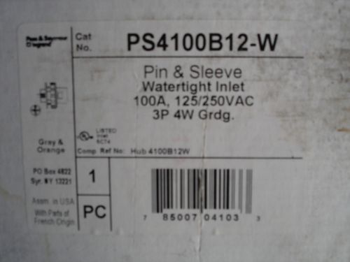 Pass&amp;Seymour PS4100B12-W Pin&amp;Sleeve Watertite Inlet 100amp 125/250v 3P 4W - NEW