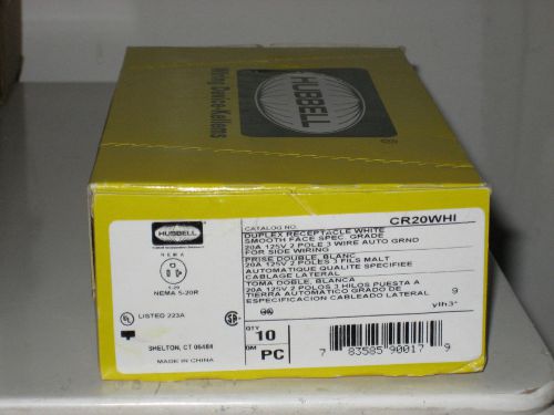 Box of (10) Hubbell Duplex Receptacles White 20A 125V CR20WHI